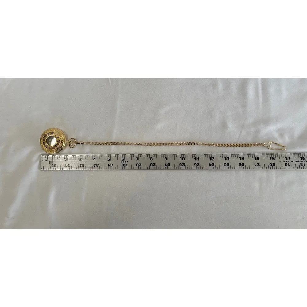 Majesti Gold Tone Sun Moon Phase Pocket Watch Swiss Parts Roman Numeral Date